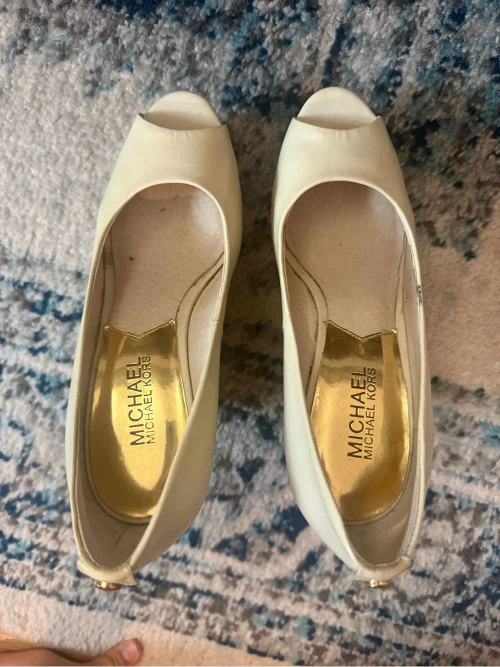 Cream Striped Wedge Pumps - Women